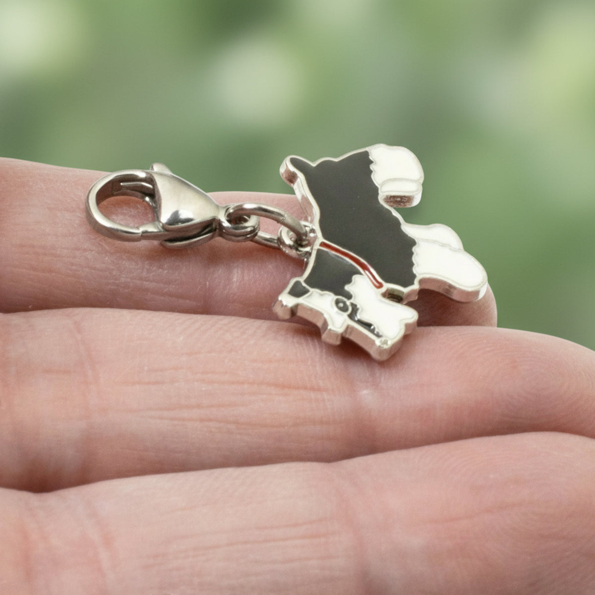Schnauzer Dog Clip-On Charm, Black and White Enamel, Lobster Clasp Bag Accent