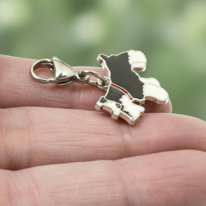 Schnauzer Dog Clip-On Charm, Black and White Enamel, Lobster Clasp Bag Accent