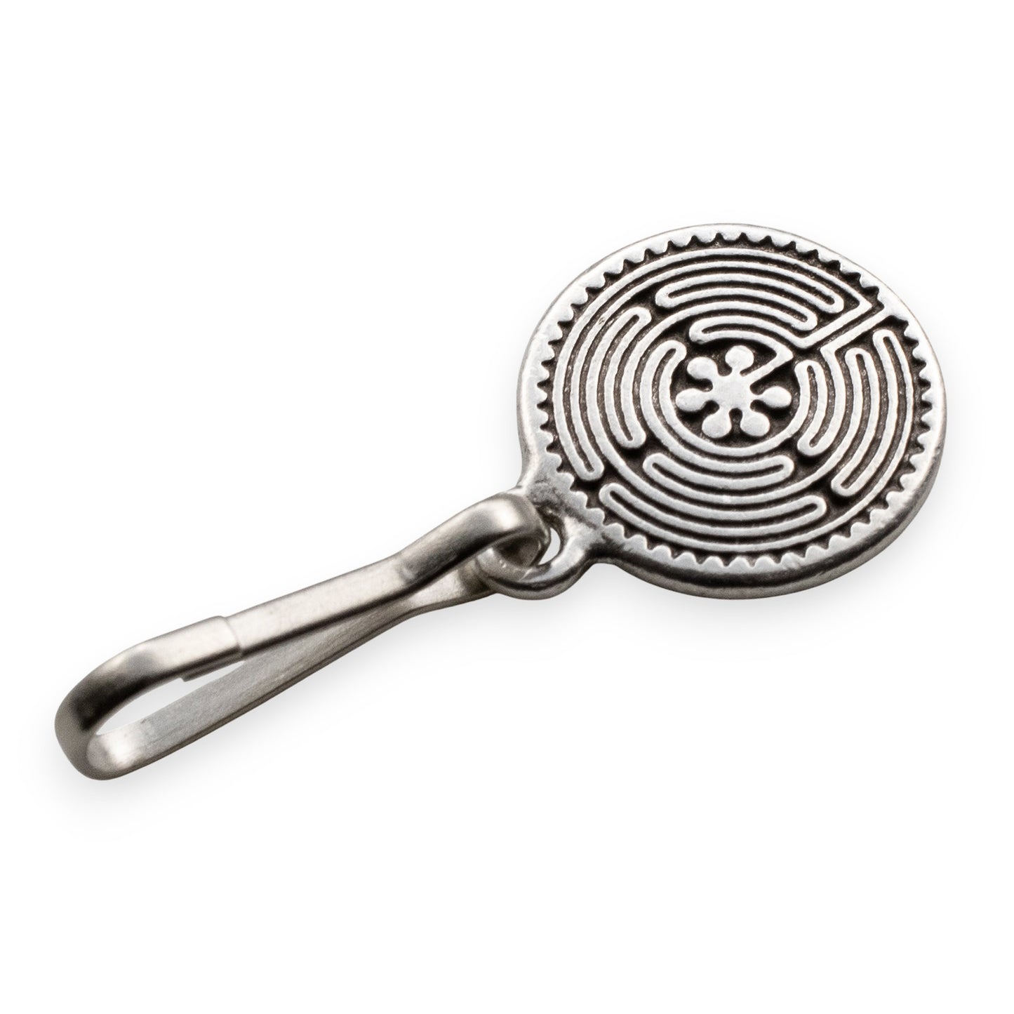 Labyrinth Zipper Charm, Pewter Bag Accessory, Keychain Maze Symbol Clip-on