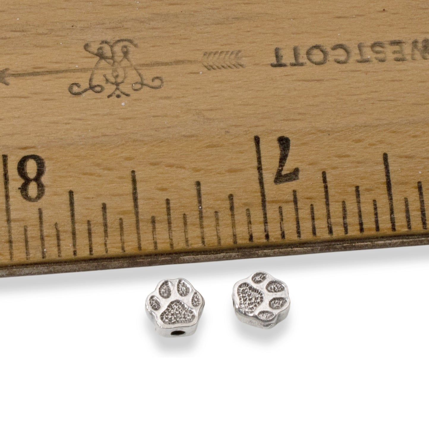 10 Silver Paw Print Beads, TierraCast Designed - Dog Pet-Themed Jewelry Crafting