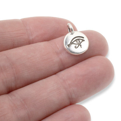 2 Silver Egyptian Eye of Horus Charms - Large Hole for 2mm Cord - Opposed Loop