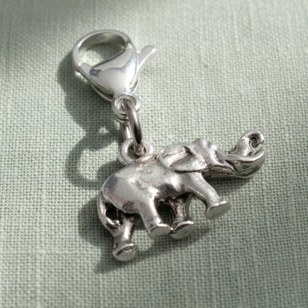 Elephant Clip-On Charm, Silver Plated Pewter, Lobster Clasp Bag Accent