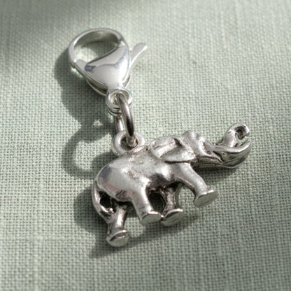 Elephant Clip-On Charm, Silver Plated Pewter, Lobster Clasp Bag Accent