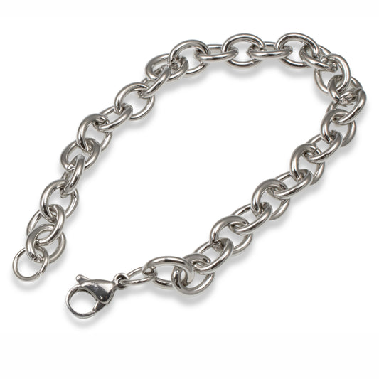 Stainless Steel Bracelet - 8" Cable Chain - Silver Oval Link with Lobster Clasp