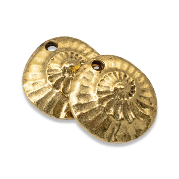 2 Gold Fossil Charms - Nunn Design - Geology & Nature Enthusiasts DIY Jewelry