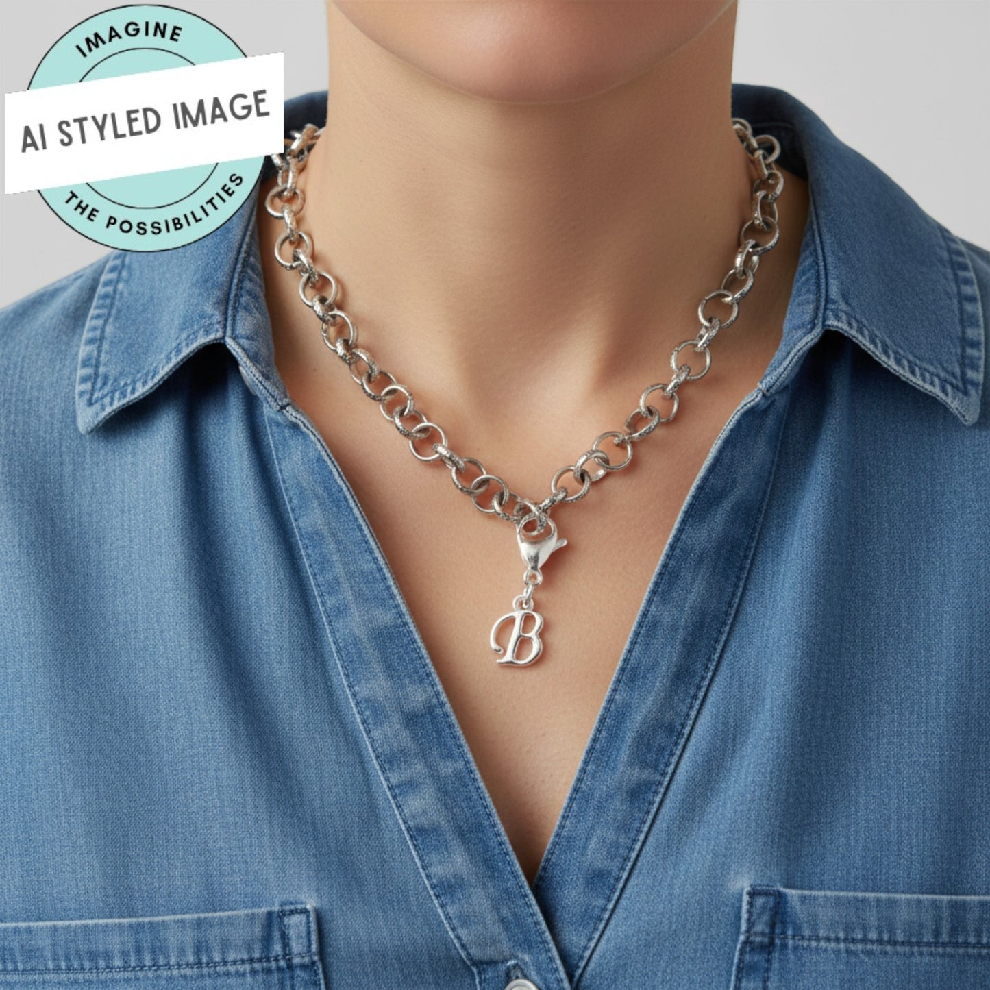 Silver Cursive Letter B Clip On Charm: Script Initial Dangle Lobster Clasp Personalized Journal Bracelet