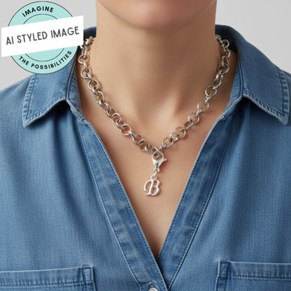 Silver Cursive Letter B Clip On Charm: Script Initial Dangle Lobster Clasp Personalized Journal Bracelet