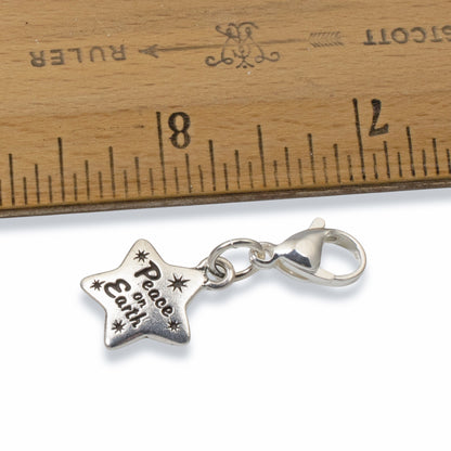 Silver Peace on Earth Clip-On Charm, Christmas Holiday, Spiritual Jewelry Gift