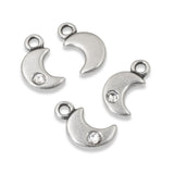 4 Crescent Moon Charms + Crystal, TierraCast Silver Pewter Celestial Pendants