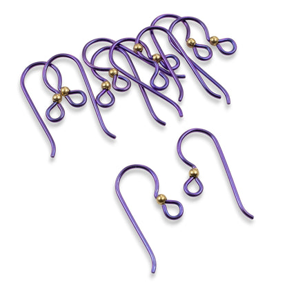 10 Purple Niobium Ear Wires 2mm Brass Accent Bead 20 Gauge Hypoallergenic Boho USA