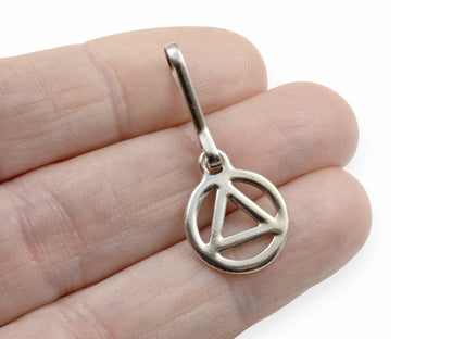 Recovery Silver Triangle Zipper Charm , Sobriety Clip-On, Inspirational Symbol Gift
