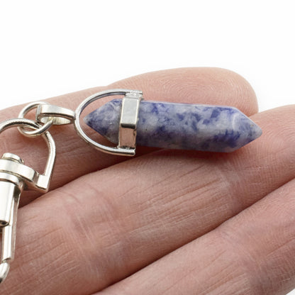 Denim Lapis Keychain, Natural Gemstone Bag Charm, Purse Accessory, Artisan Gift