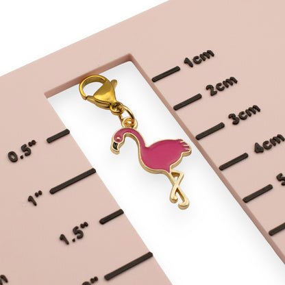 Enamel Pink Flamingo Clip On Charm, Tropical Bird Jewelry Accessory, Handcrafted