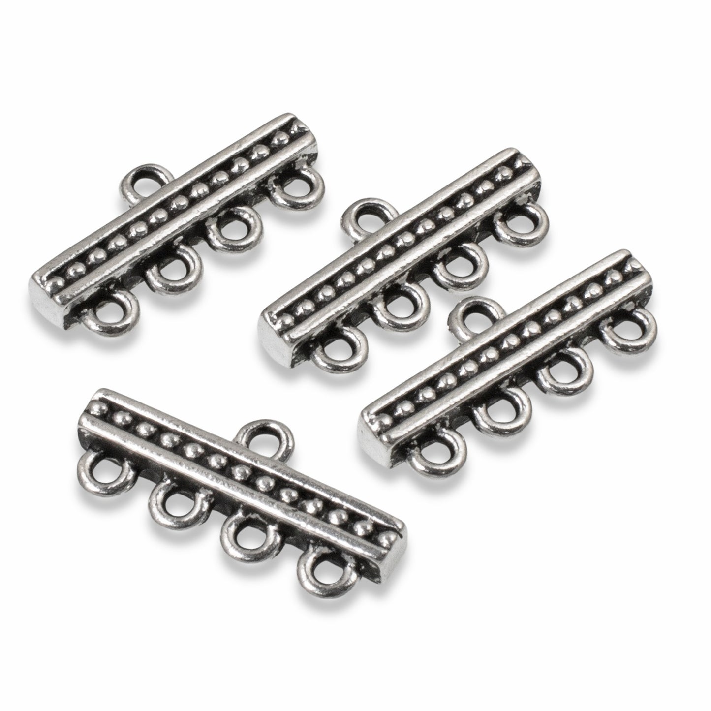 4 Silver 4-to-1 Beaded Links, TierraCast Connectors for Multi-Strand DIY Jewelry