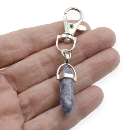 Denim Lapis Keychain, Natural Gemstone Bag Charm, Purse Accessory, Artisan Gift