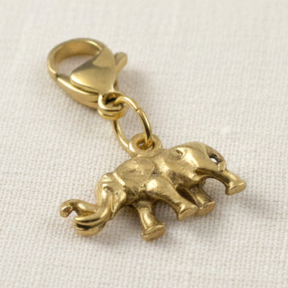 Elephant Clip-On Charm, 24K Gold Plated Pewter, Lobster Clasp Bag Accent