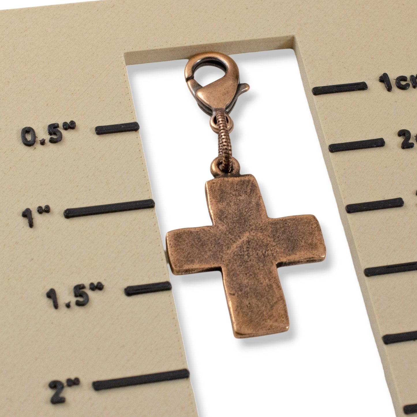 Copper Distressed Cross Clip-On Charm Purse Bag Keychain Faith Boho