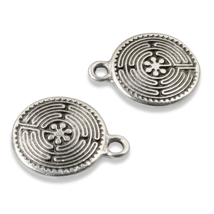 4 Silver Labyrinth Charms, TierraCast Double-Sided Maze for DIY Jewelry