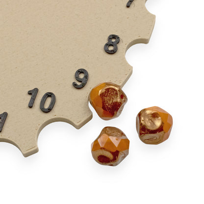 Orange Opaline + Bronze Finish 9mm Baroque Central Cut Czech Glass Beads, 10Pcs