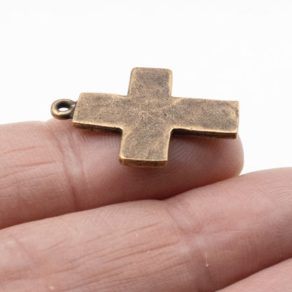 Hammered Cross Charms Antique Copper 2-Pack, Premium Artisan Textured USA Made