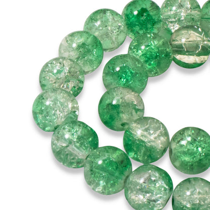 Light Green & Clear Crackle Glass Beads: Spring Pastel 10mm Round 30-Pack