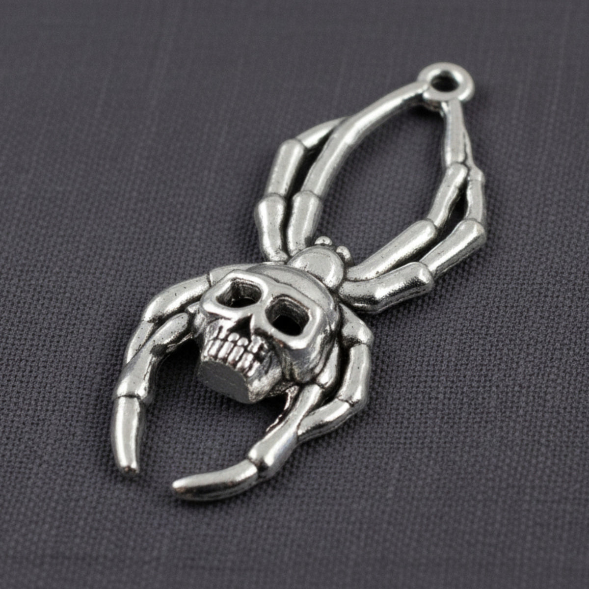 Skull Spider Charms Silver, 5-Pack Halloween Skeleton Pendants, Gothic Jewelry Making