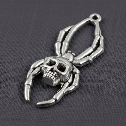 Skull Spider Charms Silver, 5-Pack Halloween Skeleton Pendants, Gothic Jewelry Making