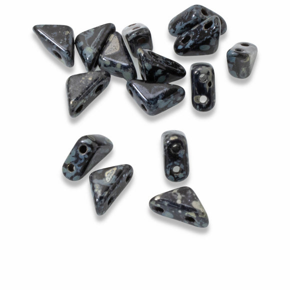 75 Jet Silver Picasso Tango Triangle Beads, 6mm Black 2-Hole Czech Glass for Beadwork