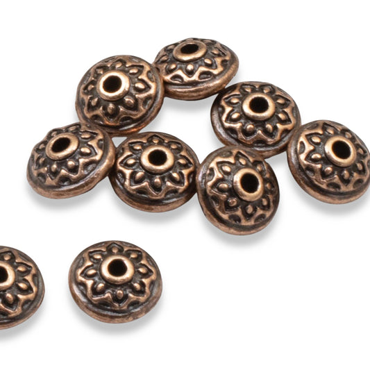Copper Lotus Spacer Beads, 7mm Flower Components for Jewelry Making 10-Pack