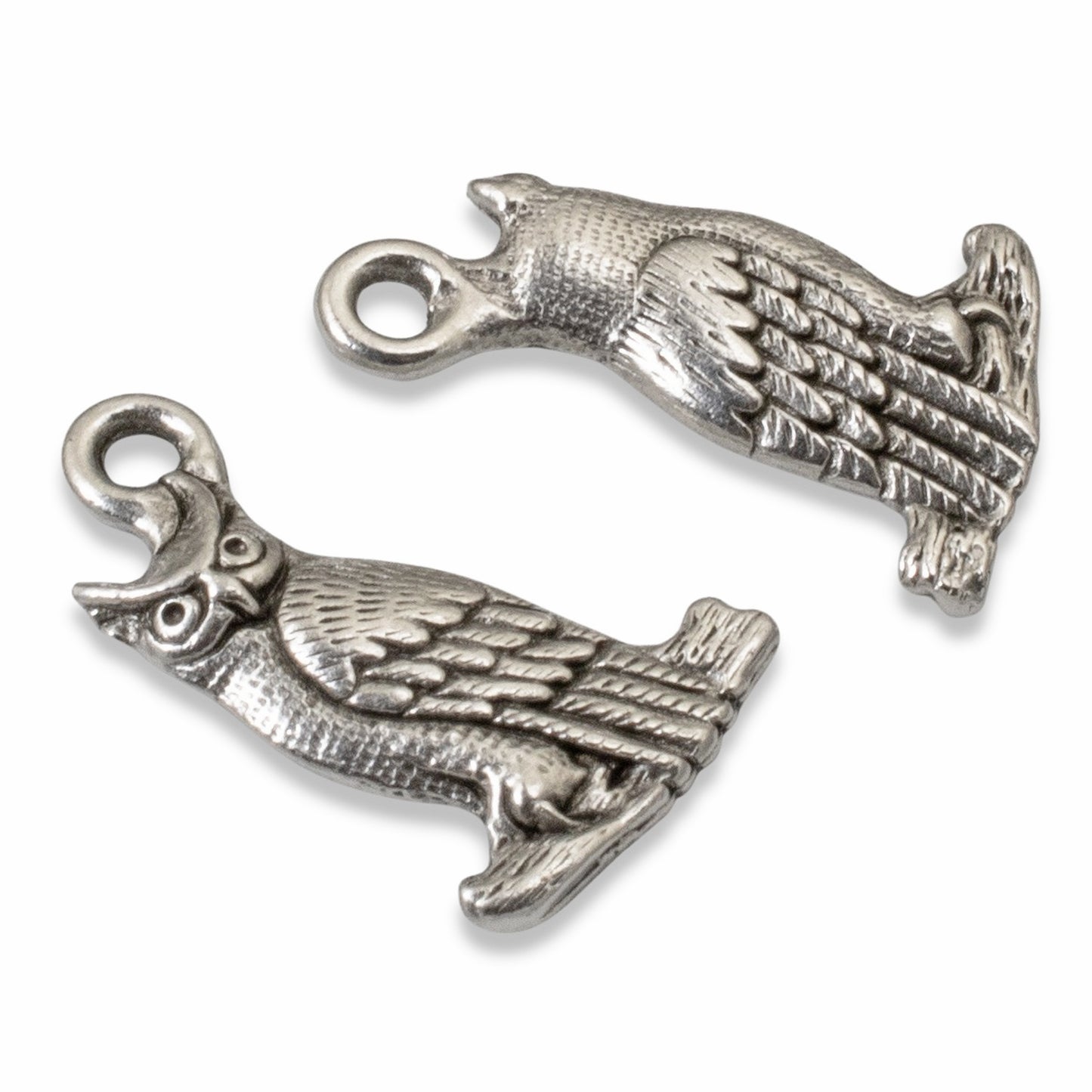 Owl Charms: 4-Pack Antique Silver Nature Pendants, Wildlife Jewelry Making Supplies, Woodland Bird Animal Charms