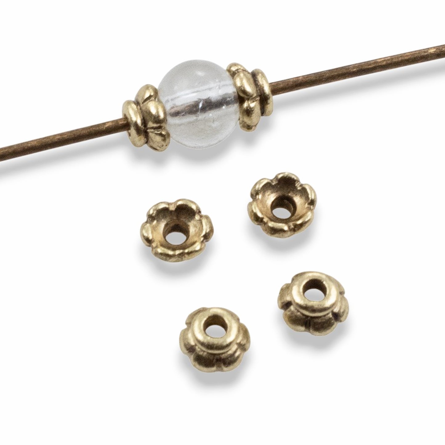 Satin Brass Scalloped Bead Caps: Floral 4mm Delicate Earring Caps 20-Pack