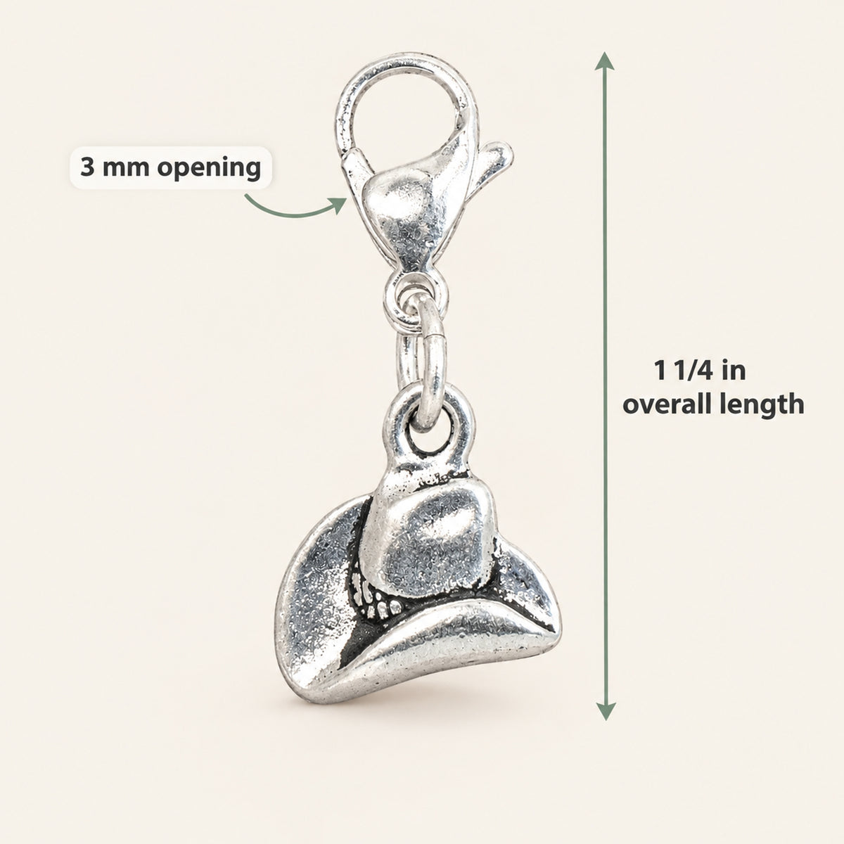 Silver Cowboy Hat Clip Charm Western Zipper Pull Planner Purse Lobster Clasp