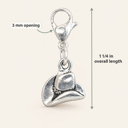 Silver Cowboy Hat Clip Charm Western Zipper Pull Planner Purse Lobster Clasp