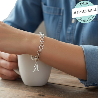 Silver Cursive Letter A Clip On Charm: Script Initial Dangle Lobster Clasp Personalized Journal Bracelet