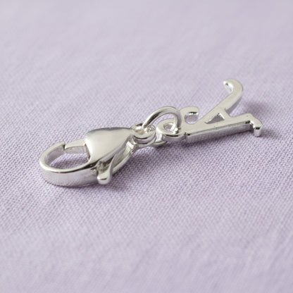Silver Cursive Letter A Clip On Charm: Script Initial Dangle Lobster Clasp Personalized Journal Bracelet