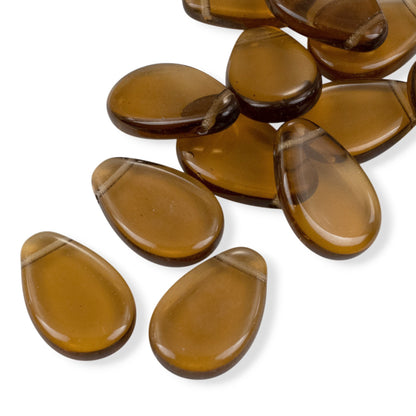 12 Smoke Topaz Czech Glass Teardrop Beads: Tip Drilled 12x18mm Flat Pear Pendant Loose, Warm Neutral Autumn Jewelry Supply