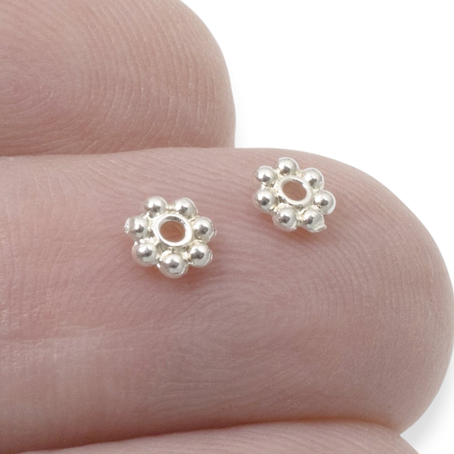 50 Bright Silver 4mm Daisy Spacers - TierraCast Designed - Tiny Jewelry Beads