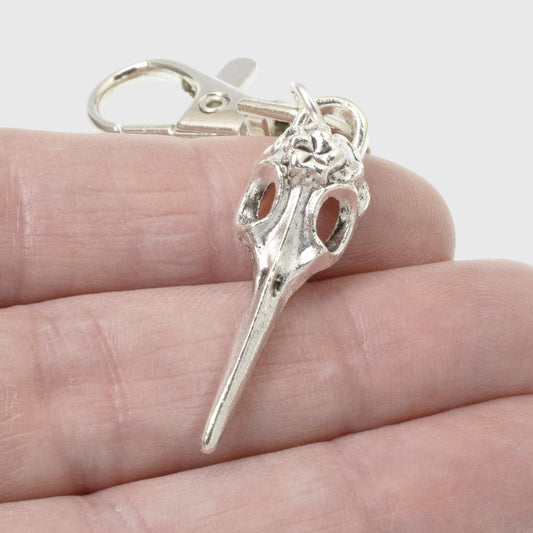 Gothic Raven Skull Key Fob Bag Charm, Protection Amulet Clip-On Accessory