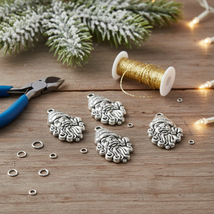 Santa Head Charms, 8-Pack Silver Vintage Style Saint Nick Metal Alloy Accents
