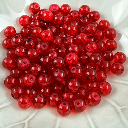 Red Crackle Glass Beads 100-Pack 6mm Round Christmas Crafts & Jewelry Making