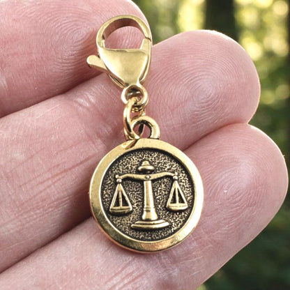 Libra Clip-on Charm - 22k Gold Plated Accessory for Bags & Jewelry, Zodiac Gift