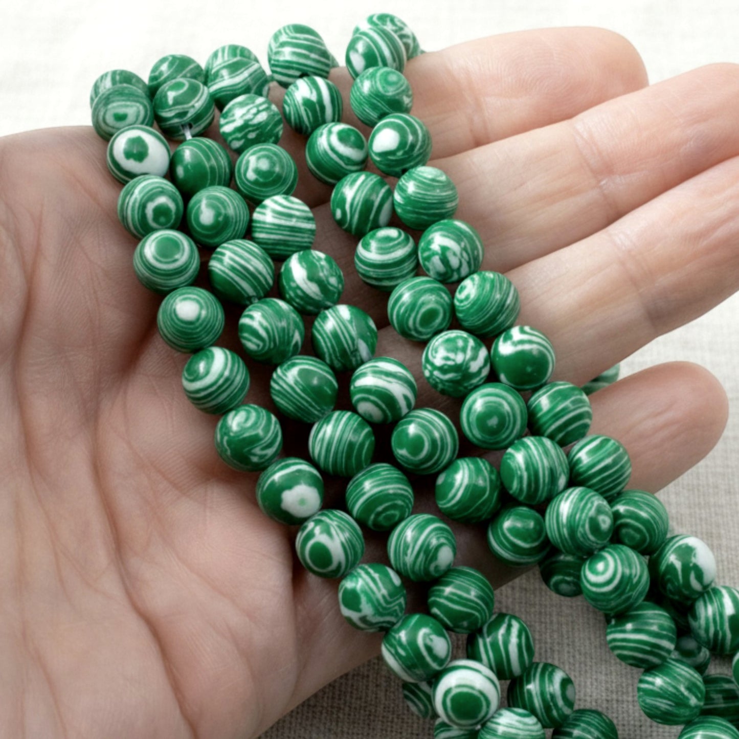 Composite Malachite Beads: Green White Striped 8mm Round Synthetic Stone Strand for Jewelry Making