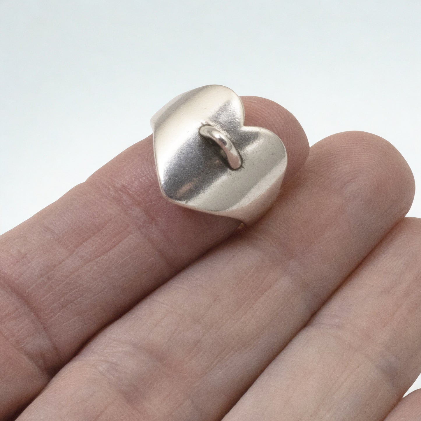 Silver Heart Ring with Charm Loop: Adjustable DIY Ring Base 2-Pack Set