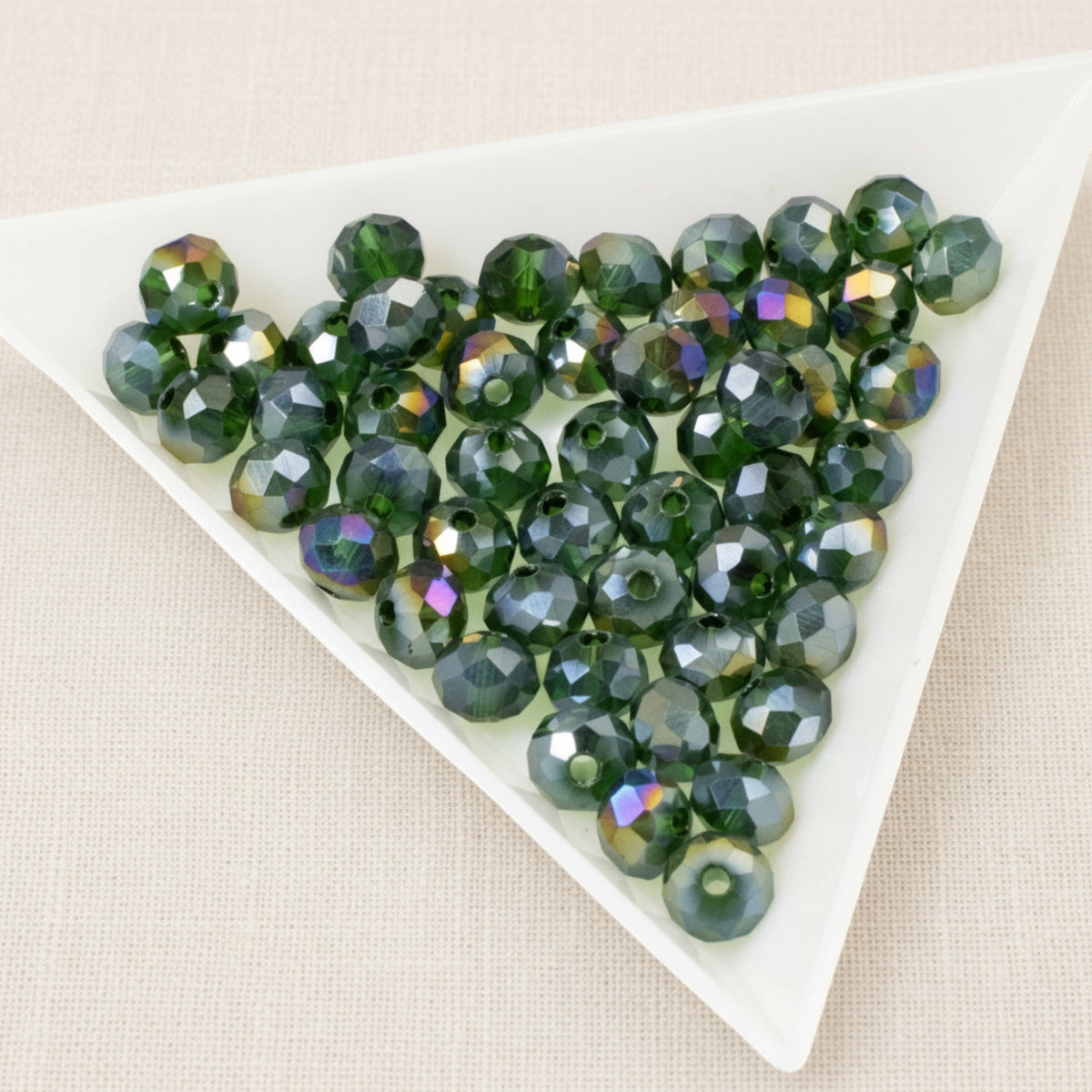 Forest Green Glass Beads - Faceted Rondelle + AB Finish Holiday 50-Pack