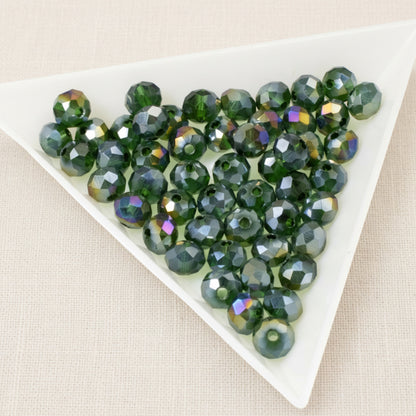 Forest Green Glass Beads - Faceted Rondelle + AB Finish Holiday 50-Pack