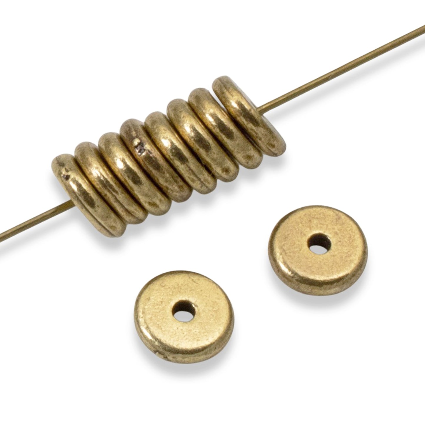 Antique Brass Disk Spacers 25-Pack, 7mm TierraCast Beads, Contemporary DIY Jewelry, Heishi Style