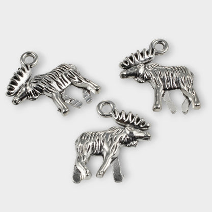 Moose Elk Charms 10-Pack Silver Metal Pendants Wildlife Outdoor Nature Supplies