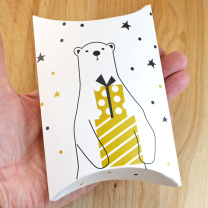 Polar Bear Gift Boxes, 5-Pack Holiday Pillow Boxes, Whimsical Christmas Packaging Set