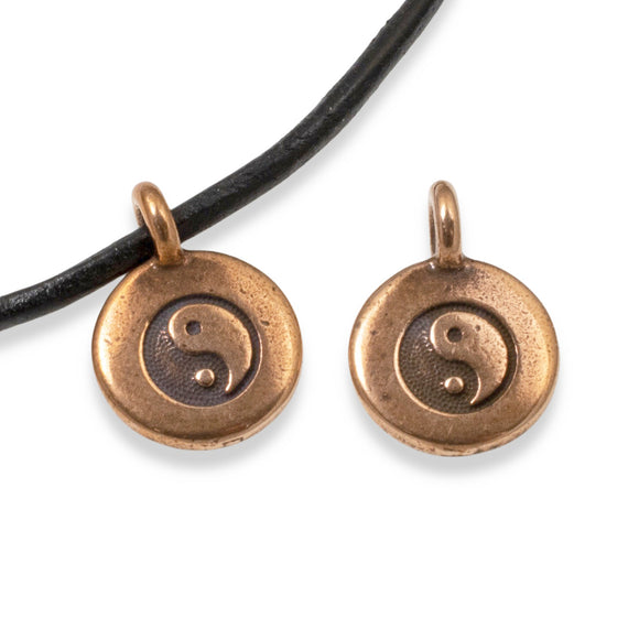2 Copper Round Yin Yang Charms - TierraCast Pewter Charm - For Leather Cord
