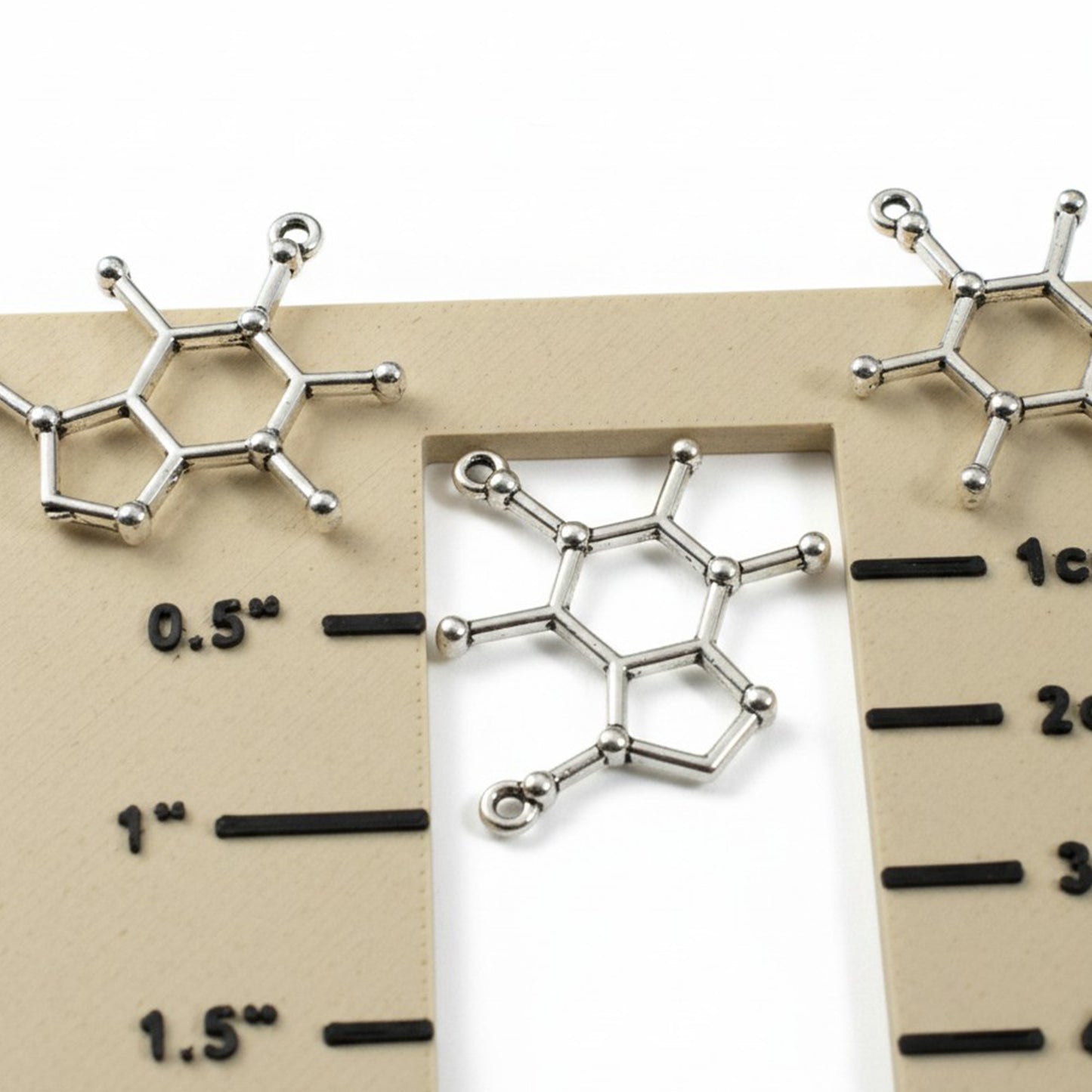 Caffeine Molecule Connector: Antique Silver Science Charm 20-Pack Jewelry Making